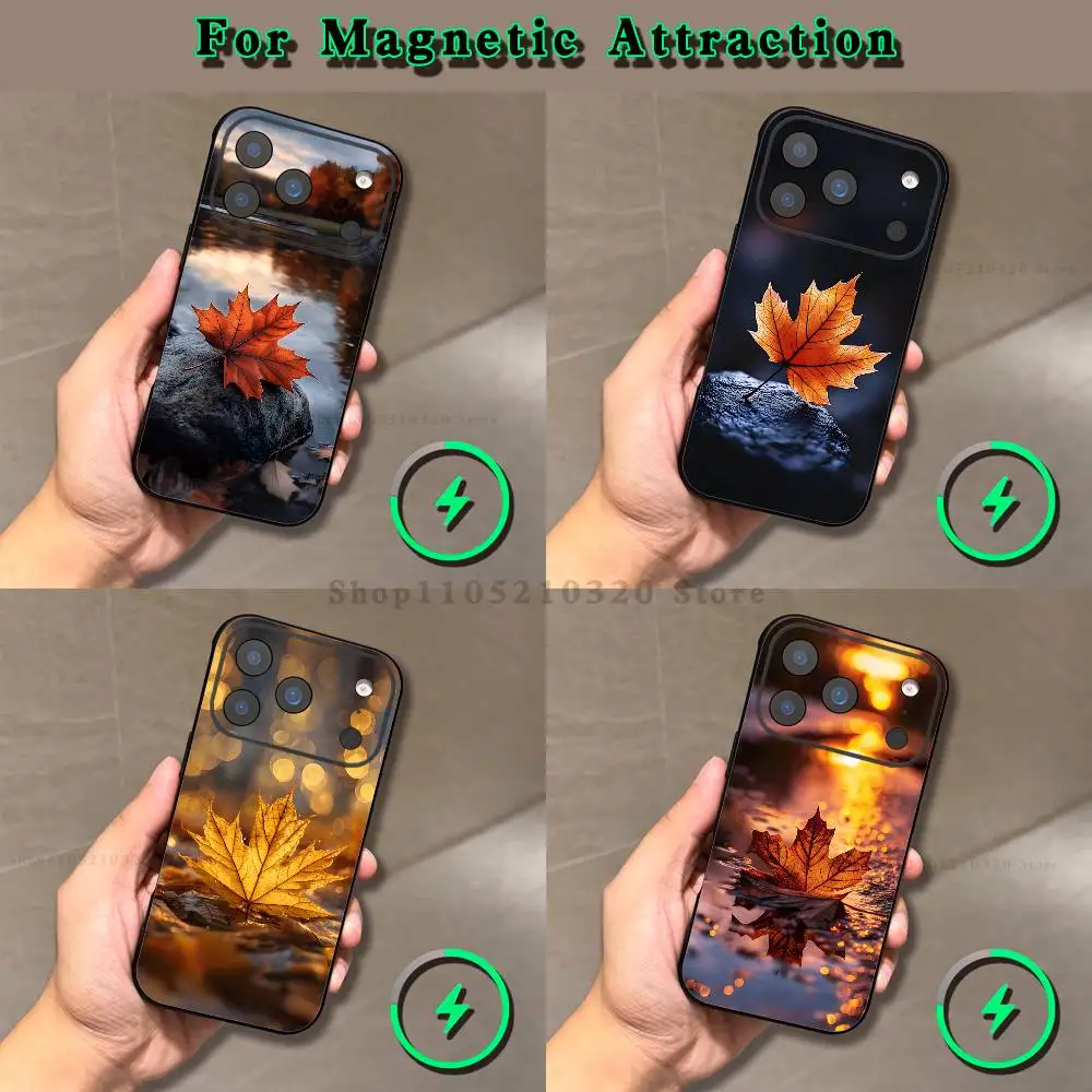 

Spring Autumn Maple Leaves Phone Case For iPhone 17,16,15,14,13,12,11,Pro,Max,Plus,E,Air,Mini Magnetic Magsafe Frosted