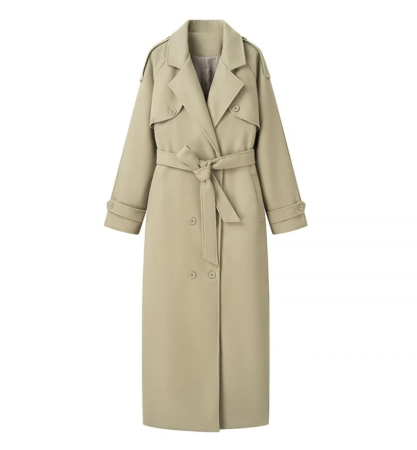 

2025 New Women's Classic Wide-Lapel Single-Breasted Wool Coat European & American Style Fashionable Women's Trench Coat