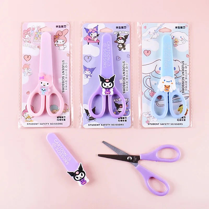 

Kawaii Sanrio безопасные ножницы с крышкой Kuromi Hello Kitty ножницы моя мелодия милая DIY Набор для резки школьные канцелярские принадлежности