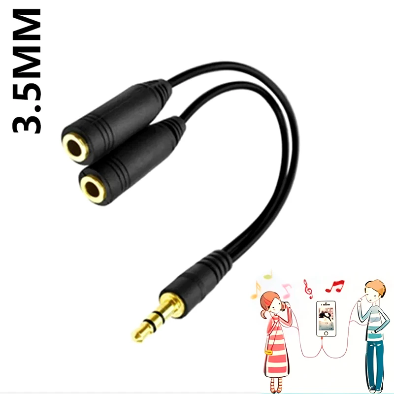 Dual Female Audio Cable Y Splitter Cable 3.5 Mm 1 Male To 2 For Earphone Headset Headphone MP3 MP4 Stereo Plug Adapter Jack