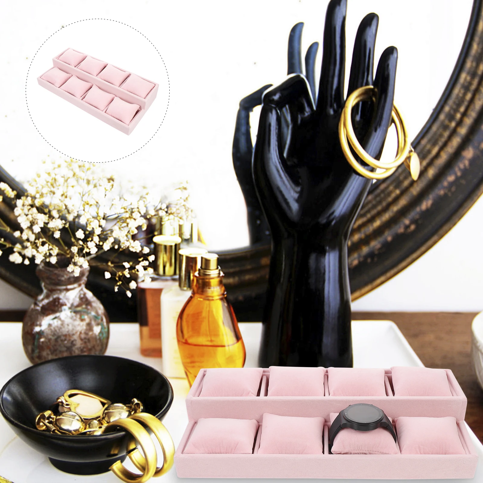 

Velour Jewelry Display Tray Watch Bracelet Bangle Storage Pillow Double Layer Tray Gift For Home Jewelry Shop Use