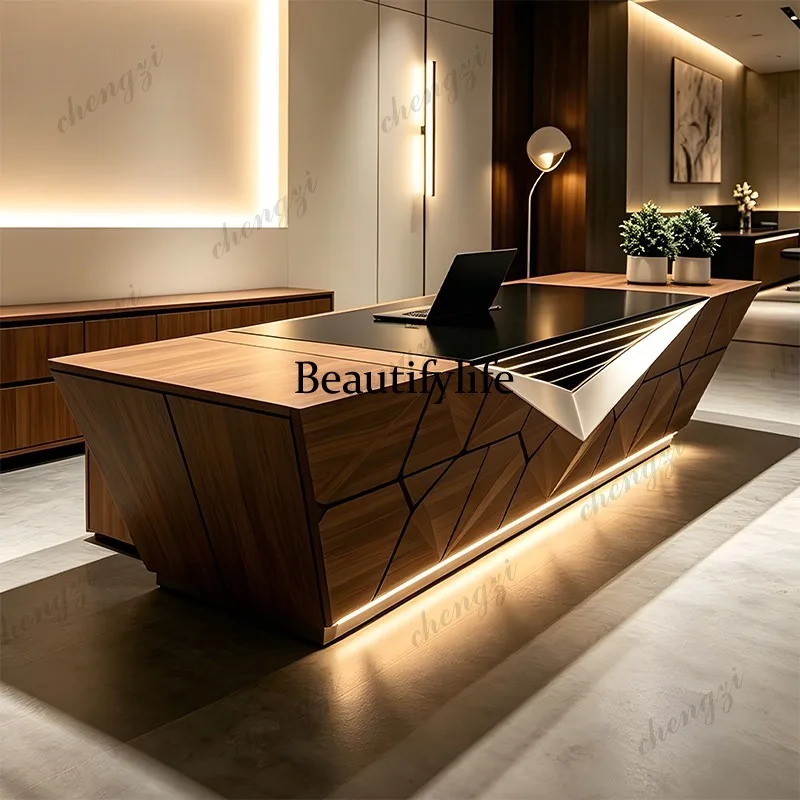 E153 New Chinese Modern Light Luxury Modeling President's Desk Boss Desk High-end Solid Wood Class Desk