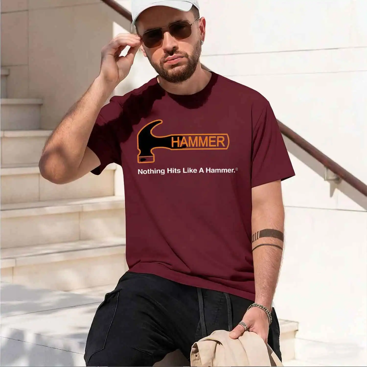 Hammer Bowling Grey Navy White Funny T Shirt Made In USA S 5XL vintage Washed Comfortable streetwear fashion Unisex 2026 New Mod - view 6