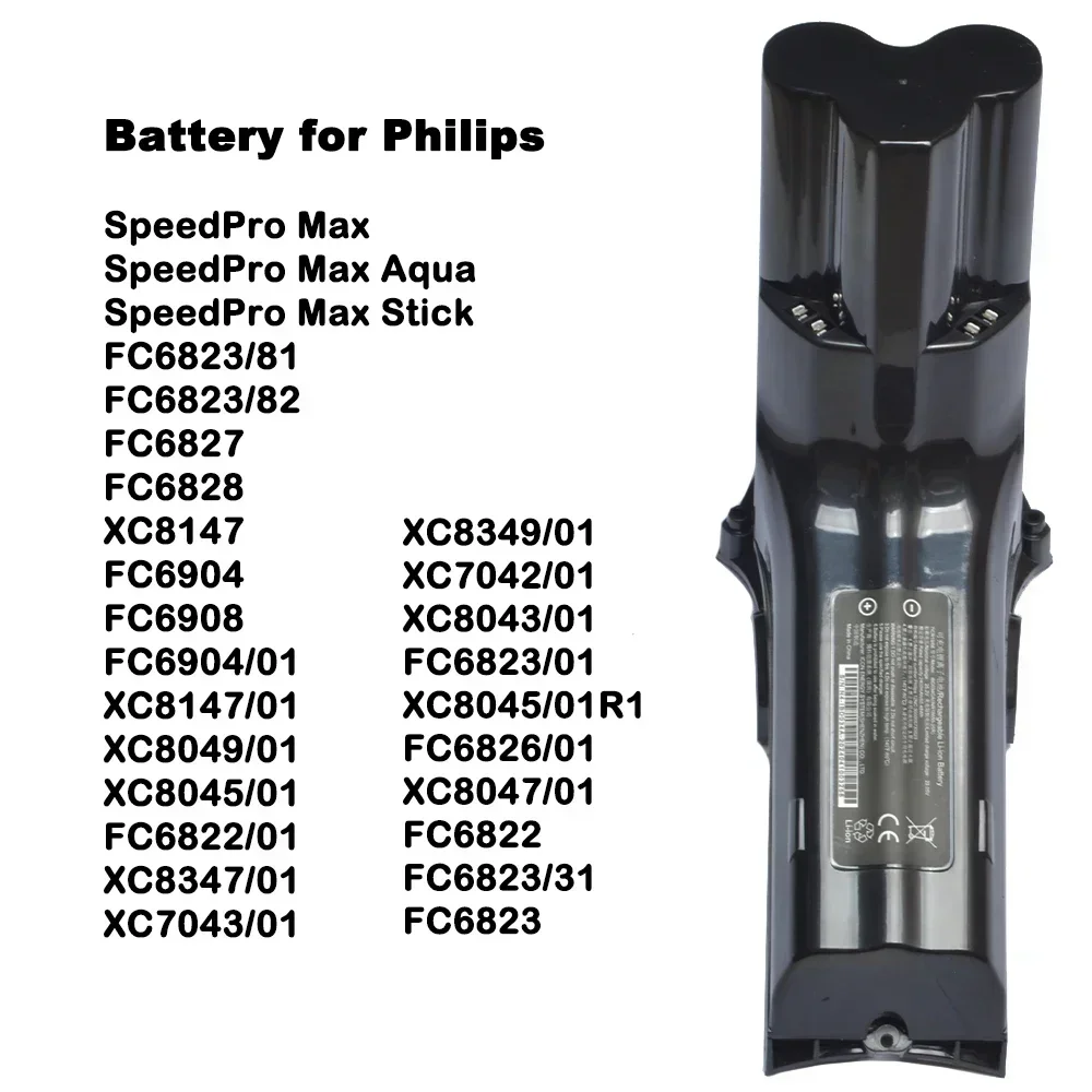 Vacuum Cleaner Battery for Philips SpeedPro Max Aqua Stick,FC6822,FC6823,FC6826/01,FC6827,FC6828,FC6904,FC6908,XC8147,XC8045/01.