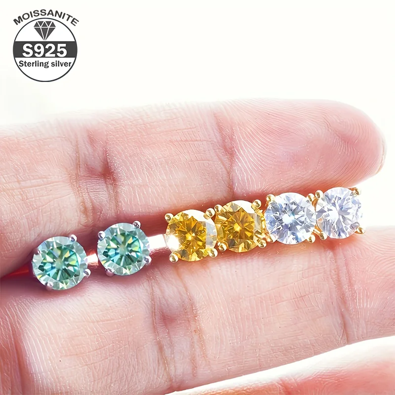 

0.5 ct*2pcs colorful 925 sterling silver four-claw moissanite women's earrings anniversary jewelry 1.8g