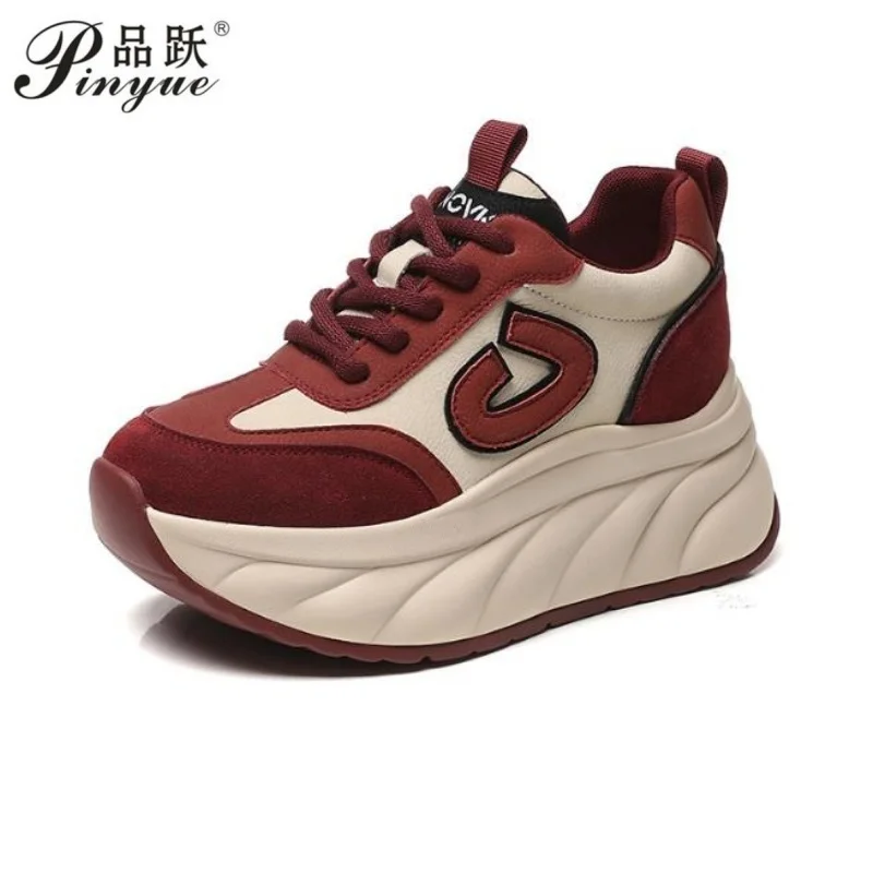 

8.5cm Platform Sneakers for Women Wedge Heel Women Casual Shoes Chunky Sneakers Fashion Shoes Heeled Genuine Leather