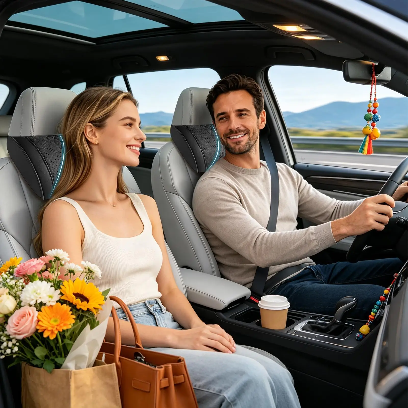 Car Neck Pillow Memory Foam Slow-Rebound With Adjustable Strap Car Driving Headrest Pillow For Long Road Trips Commuting Travel