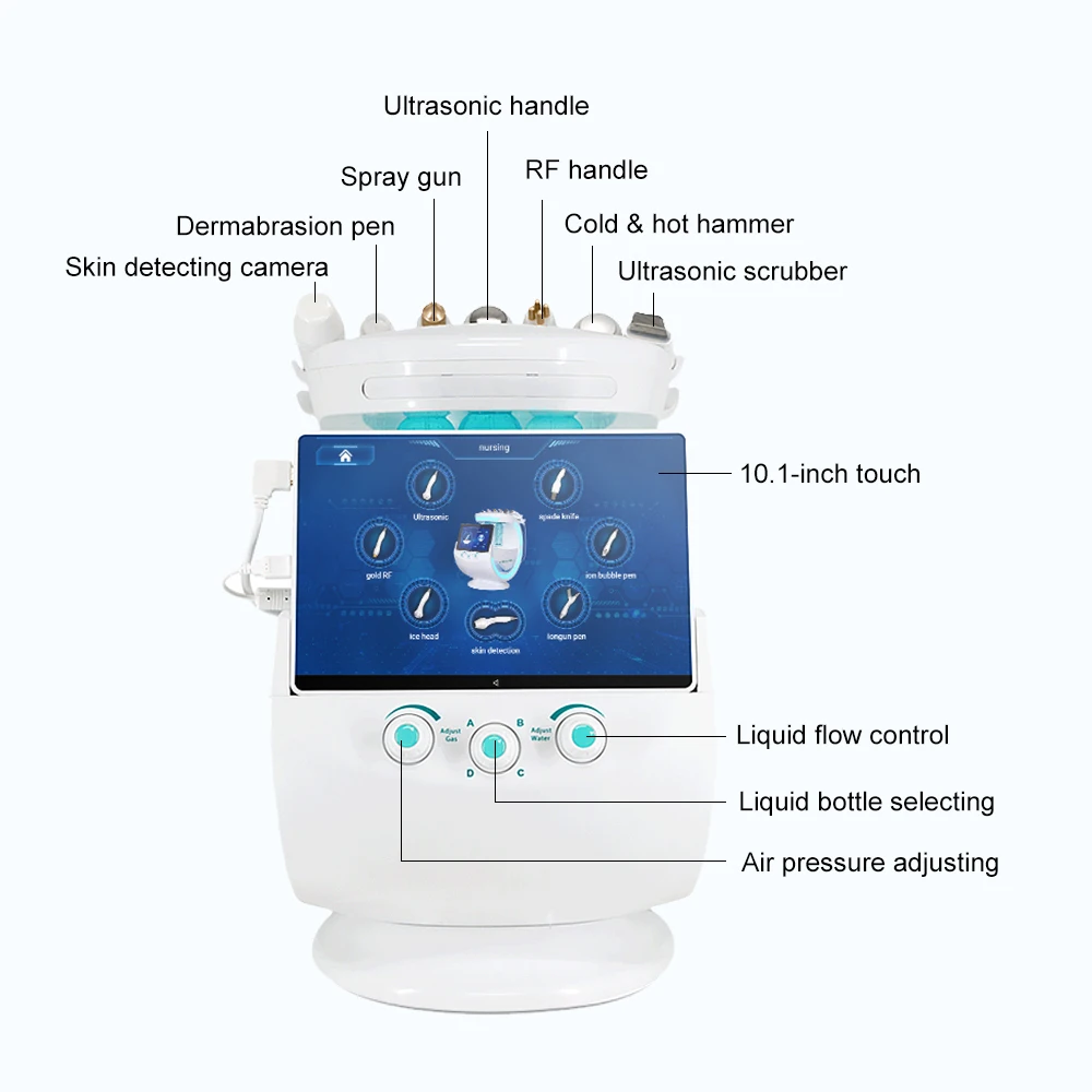 Analizzatore intelligente della pelle blu ghiaccio 7 In 1 con funzione di analisi della pelle per la macchina per la cura del viso con Micro molatura della pelle dell'acqua