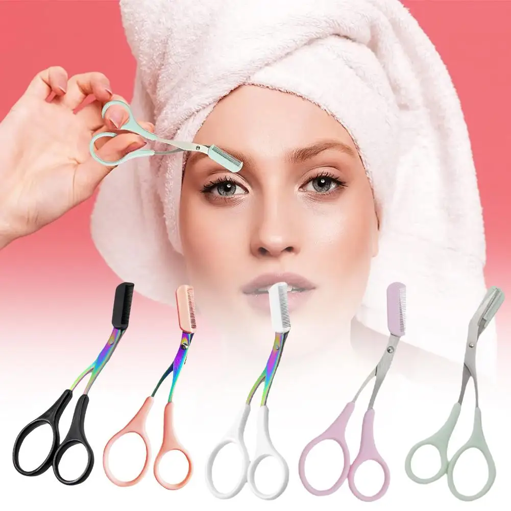 Eyebrow Trimmer Scissor Colorful Stainless Steel With Hair Shaver Comb Accessories Makeup Removal Grooming Shaping P5Y1