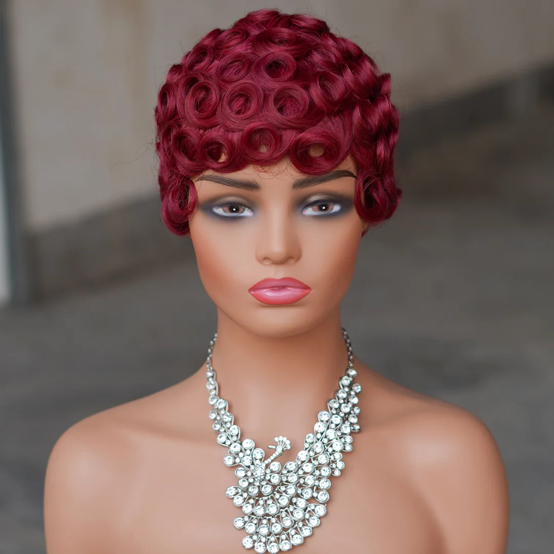 Hochwertige kurze Pixie-Perücke für schwarze Frauen, 99J brasilianisches Echthaar, natürliche kleine Locken, bequem und langlebig – Detail 7