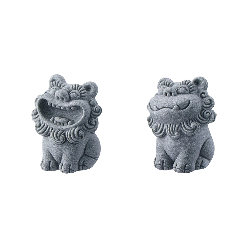 1 Pair Chinese Legend God Beast Statue Cute Gatekeeper God Stone Sculpture Spirit Beast Lion Gardening Fish Tank Micro Landscape