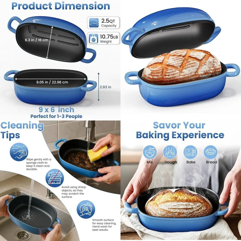 

2.5 Quart Cast Iron Dutch Oven for Sourdough, Bread Loaf Pan with Lid, Perfect for Homemade Sourdough, Blue Oval Pan, Ideal Gift