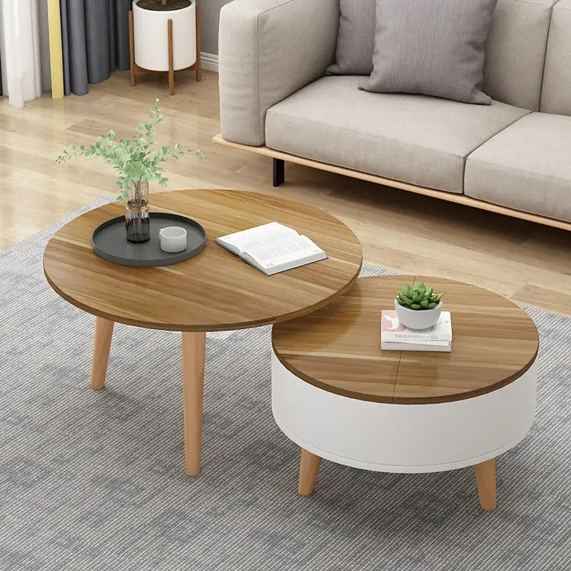 Nordic Coffee Table Simple Household Storage Small Layout Creative Wooden Circular Movable Edge Table Side End Nightstand
