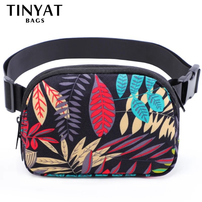 

TINYAT Print Leaf Women's Waist Bag For Sports Money Phone Wallet Men Fanny Pack Waterproof Belt Bag Running Travel Banana Bags