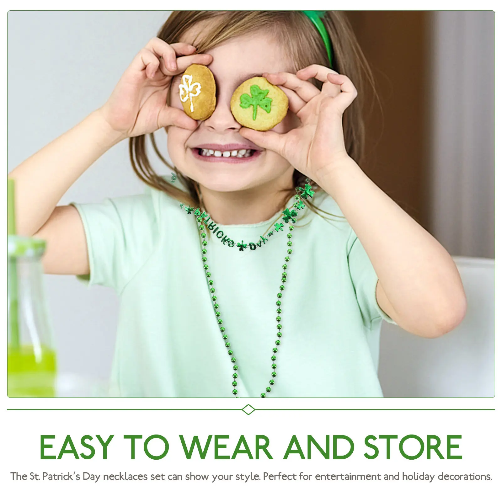 4Pcs St Patrick Day Necklace For Costume Party Accessories Event Planner Shamrock Chain Set Green Patrick's Celebration