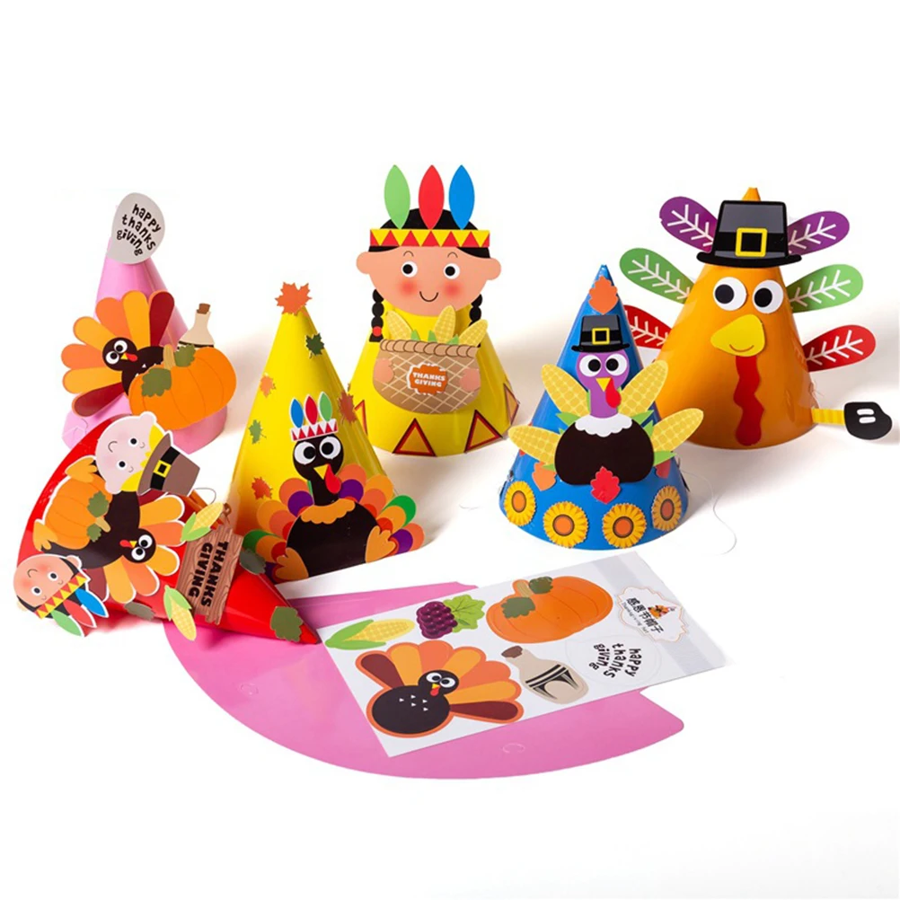 

6 Pcs Thanksgiving Accessories Turkey Hat Day Decor Paper Hats Activities Decorations Favors for
