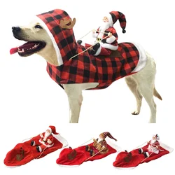 Santa Claus Pet Christmas Clothes Riding Reindeer Fancy Dress Winter Puppy Coat Santa Dog Costume Xmas Clothes Cosplay Dress Up