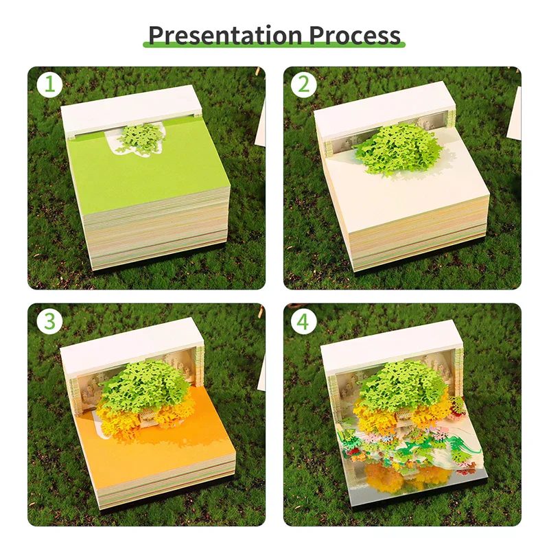 3D Tear-away Paper Carving Art Memo Pad, Time Piece Calendar 2026 Desk Calendar With LED Light Notepad Christmas Gift