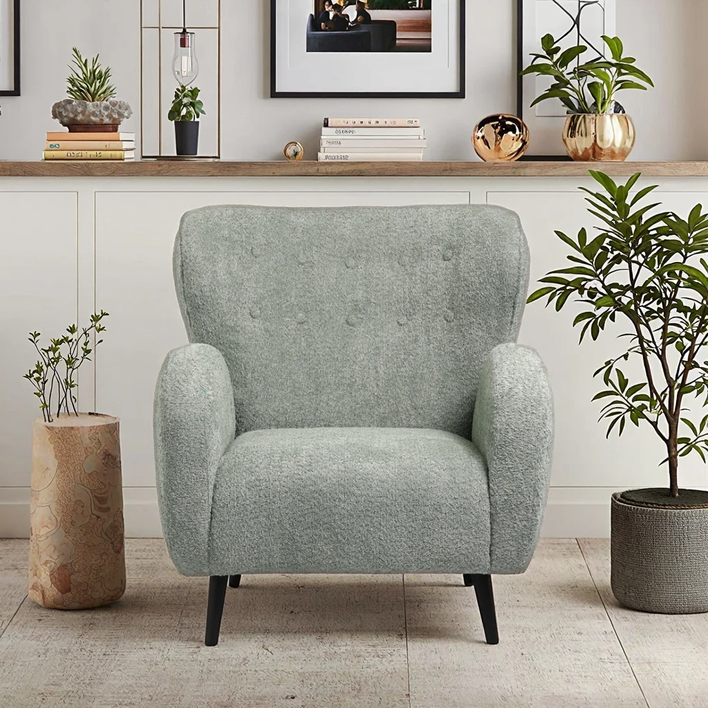 Nordic Fabric Single Arm Accent Sofa Chair Durable Wooden Leg Leisure Chair for Home Office Modular Chairs