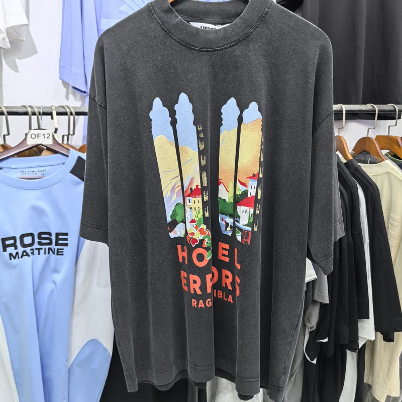 26SS New Trendy American Retro Washed Letter Print HOUSE OF ERRORS T-Shirt High-Quality Short Sleeve Stock