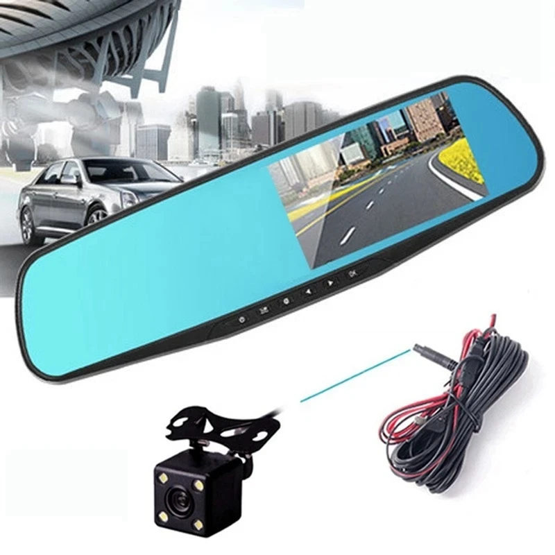 2 Set 4.3 Inch Car DVR Rearview Mirror Driving Video Recorder Dual Lens Dash Camera 1080P IPS Front And Rear Camera