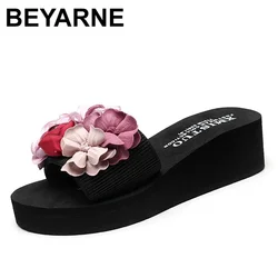 BEYARNELitthing handmade summer fashion women flower toe clip flip flops non-slip wedges beach slippers shoes for women