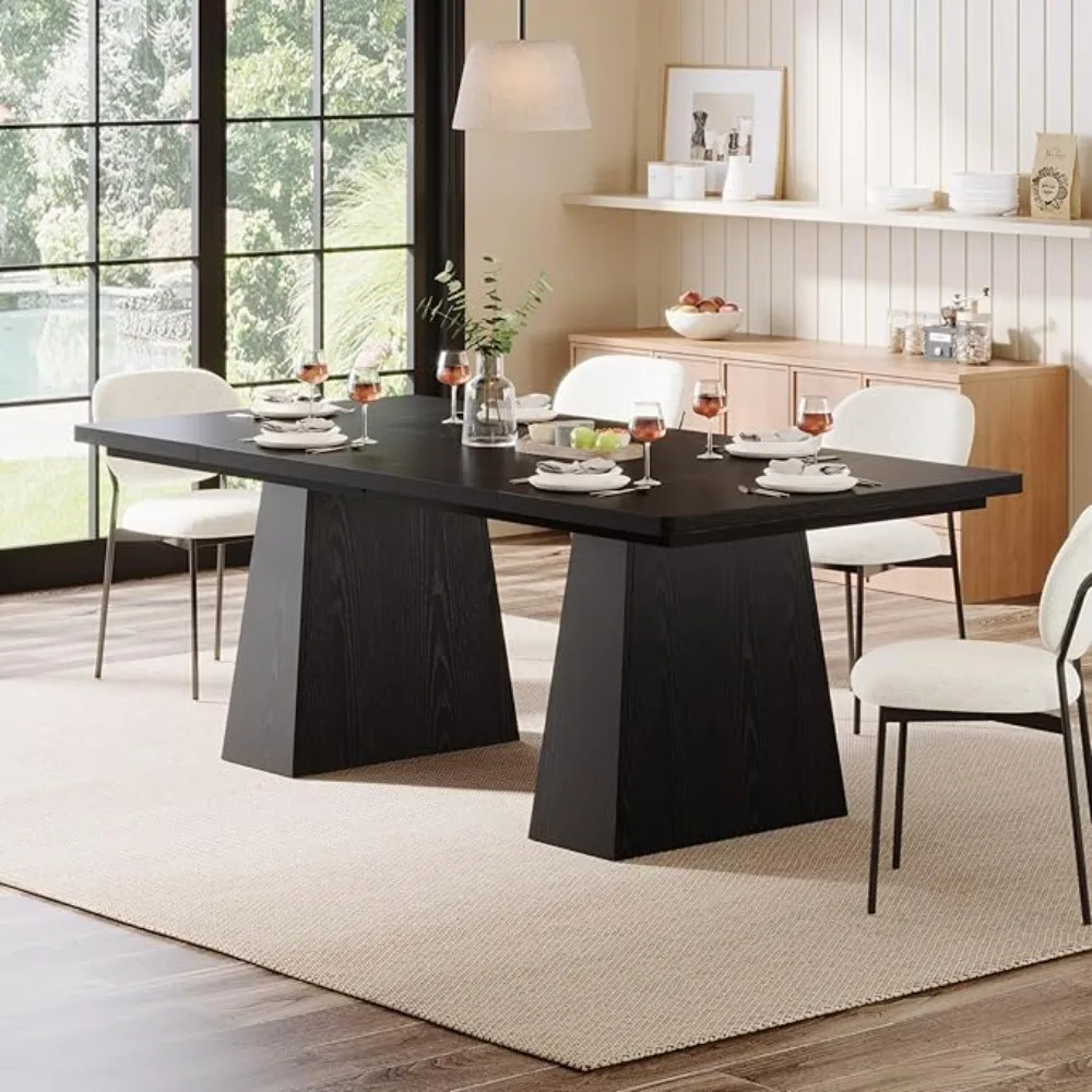 63-Inch Black Dining Table for 4-6, Modern Kitchen Table with Sturdy Tapered Wood Legs, Rectangular Table with Large Tabletop