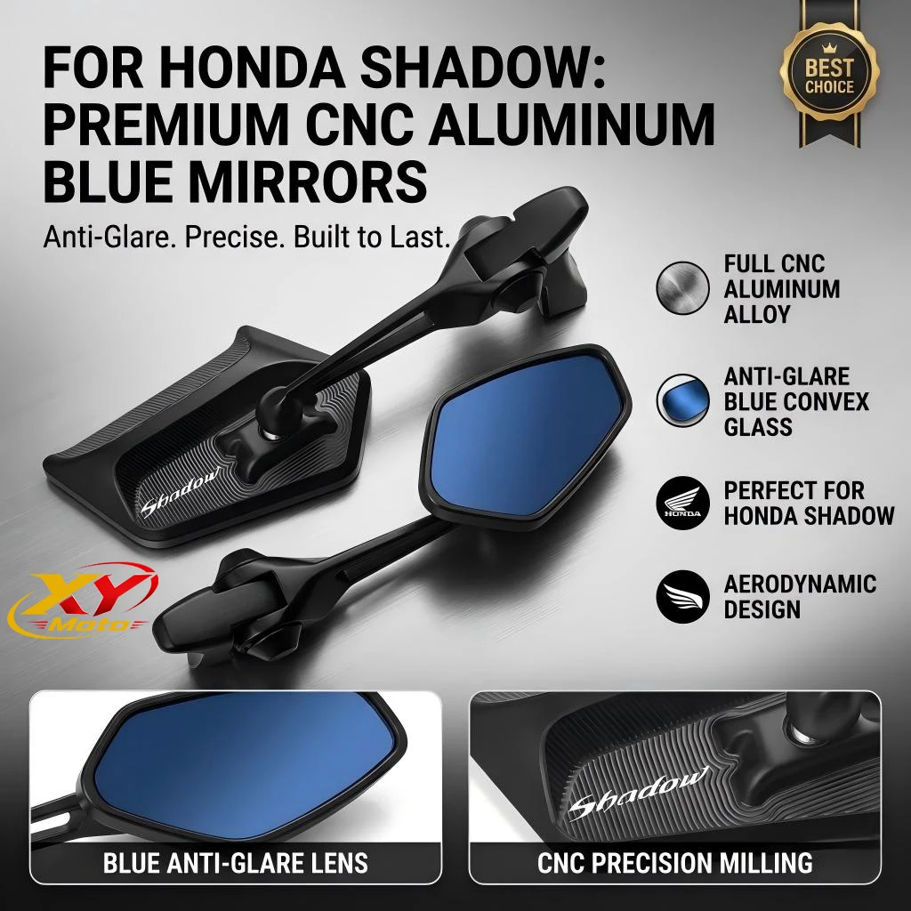High-end All Metal universal Adjustable Motorcycle rearview mirror Blue Glass For Honda Steed Shadow 400 600 VLX400 VLX600 VT400