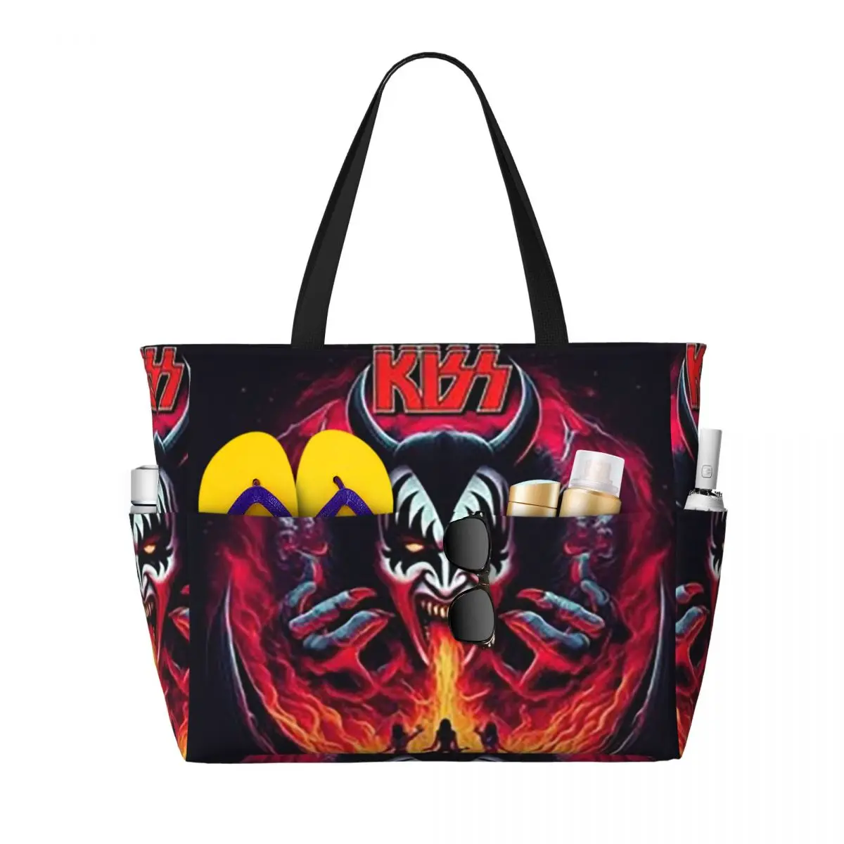 

KISS The Band Demon Red Rock Music Beach Tote Bag Sport Gym Yoga Duffle Large Tote Bag Women Travel Bag Fitness bag
