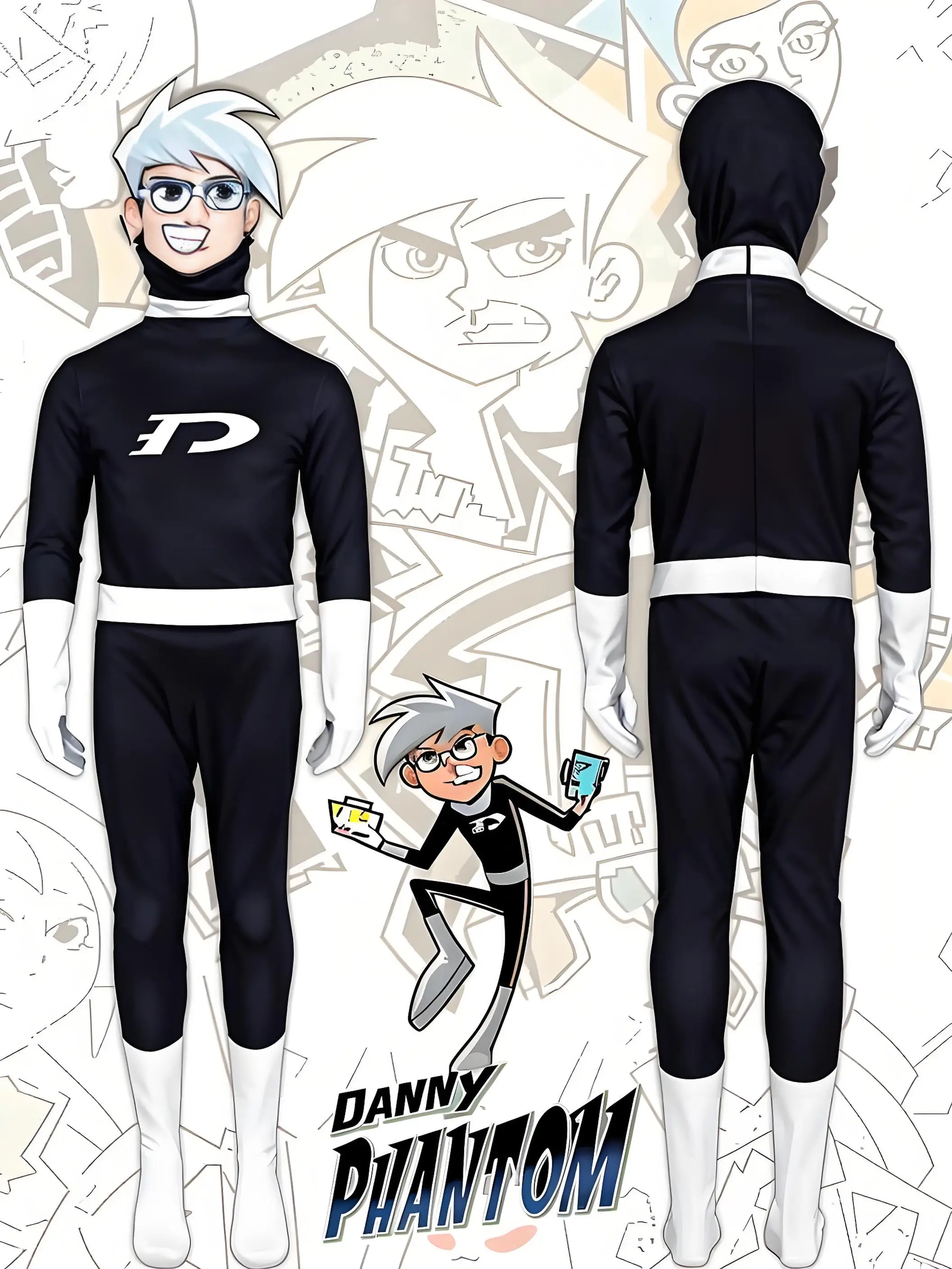 

Anime Danny Phantom Cosplay Costumes For Adult Kid Jumpsuits Zentai Suit Halloween Carnival Stage Performance Bodysuit