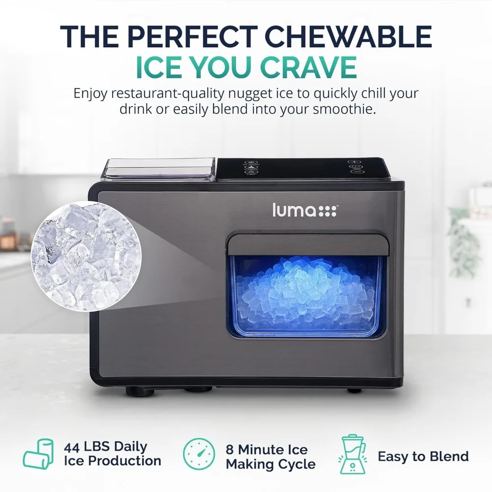 Countertop Ice Maker,44 Lbs in 24 Hours, Black Stainless Steel Ice Machine, Perfect for Home BarKitchen Countertop, Home Office