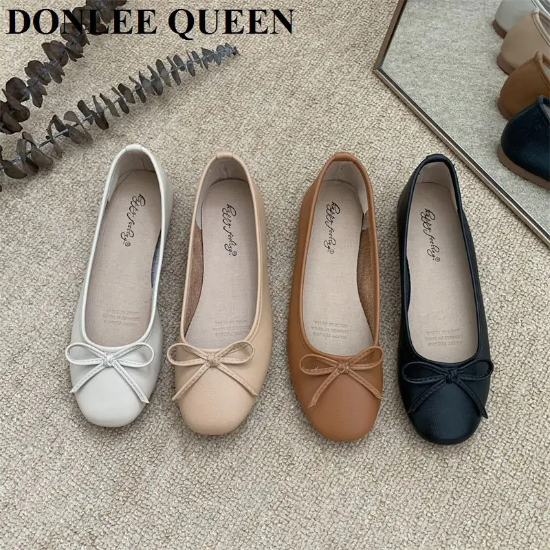 New Brand Flats Ballet Women Shoes Classic Round Toe Flat Ballerina Female Bow Casual Slip On Loafer Soft Moccasin Fashion Mujer