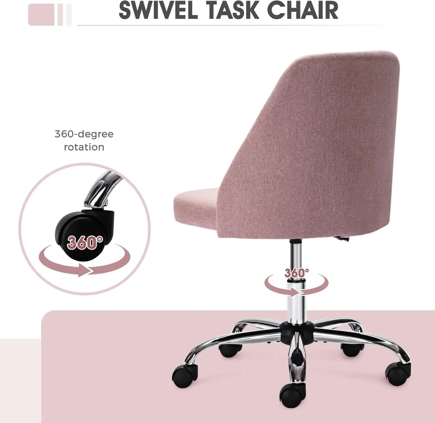Home Office Chair - Armless Computer Desk Chair Adjustable Cute Modern Task Rolling Chair with Lumbar Support for Make Up,Small