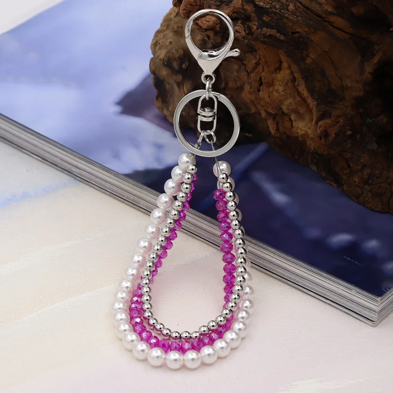 Fashion women's jewelry keychain multi-layer imitation pearl crystal beaded key chain backpack car decoration pendant gift