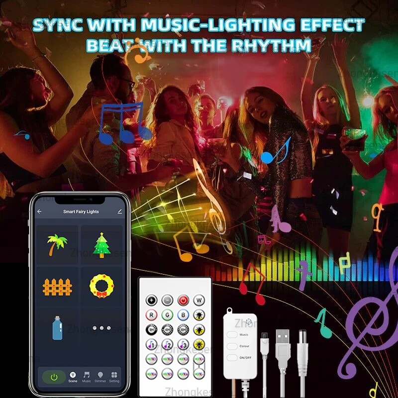 Tuya wifi luzes de fadas inteligentes ao ar livre à prova dwaterproof água rgb luzes da corda usb app controle música guirlanda luzes com alexa