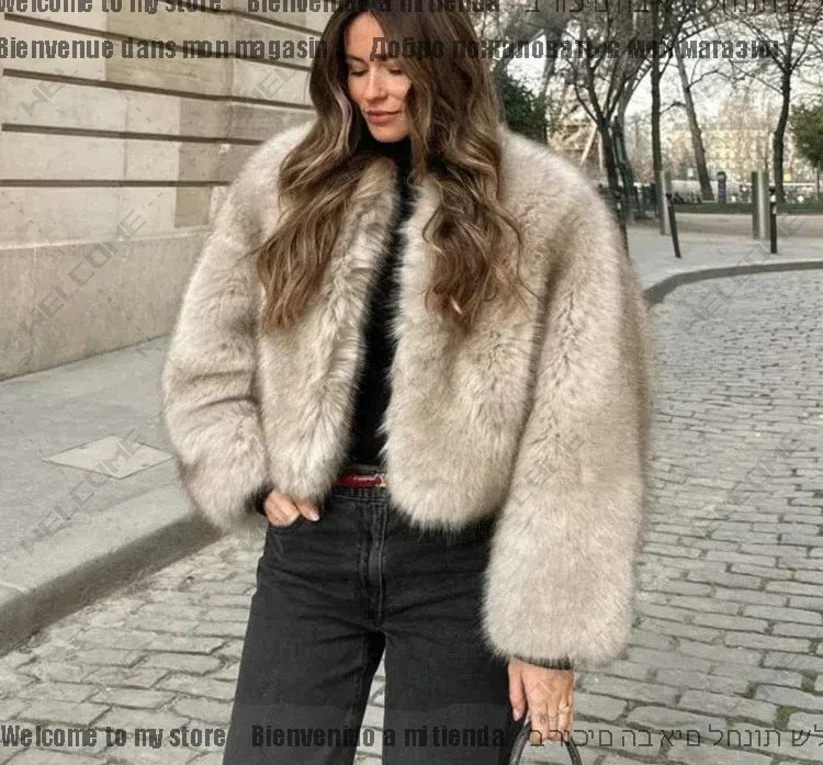 Winter Fashion Lady Overcoat Streetwear Warm Fluffy Faux Fur Jacket Coat Women Loose Long Sleeve V-neck Female Cardigan 2024