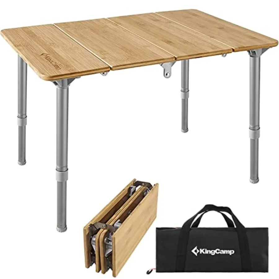 

Bamboo Folding Table Camping Table with Adjustable Height 4-Folds Compact Small Lightweight Portable Picnic Camp Table for Outd