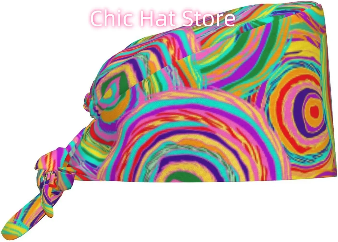 

Hippie Rainbow Bohemian Pattern Scrub Cap Boho Adjustable Cleaning Working Caps with Sweatband Breathable Headgear Tie Back Hats