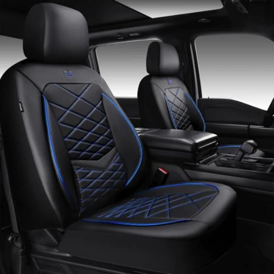 

Front Water Resistant 3D Memory Foam Car Seat Covers with Lumbar Support Luxury Nappa Leather Black Blue Thick Airbag Compatibl