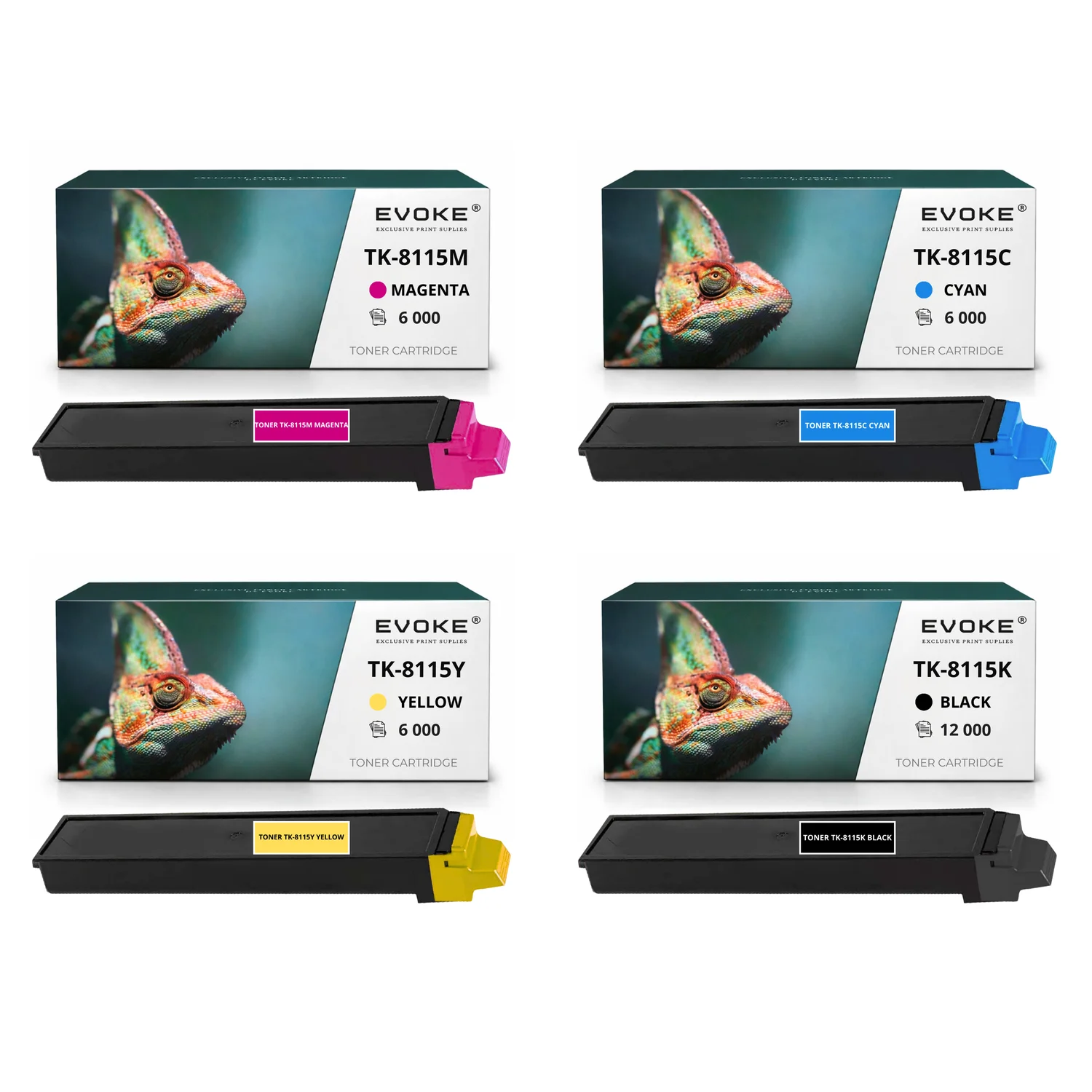 Evoke Compatibele Toner voor Kyocera Tk-8115 Tk8115 4X Cmyk: Zwart, Cyaan, Magenta, Geel 30000 Pagina's Ecosys M8124Cidn M8130Cidn M8130Cin