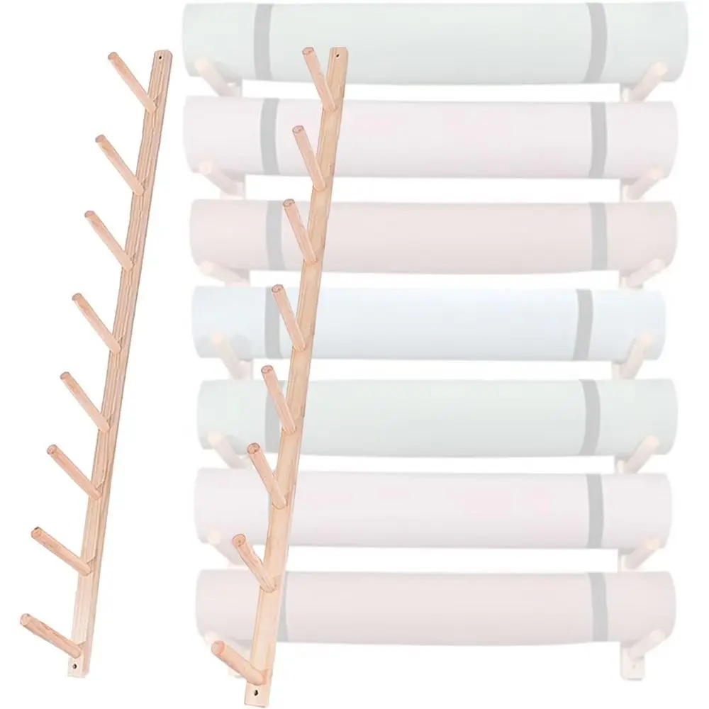 Wooden Wall-Mounted Yoga Mat Storage Rack with 8 Layers for Hallway or Gym (Set of 3, 55)