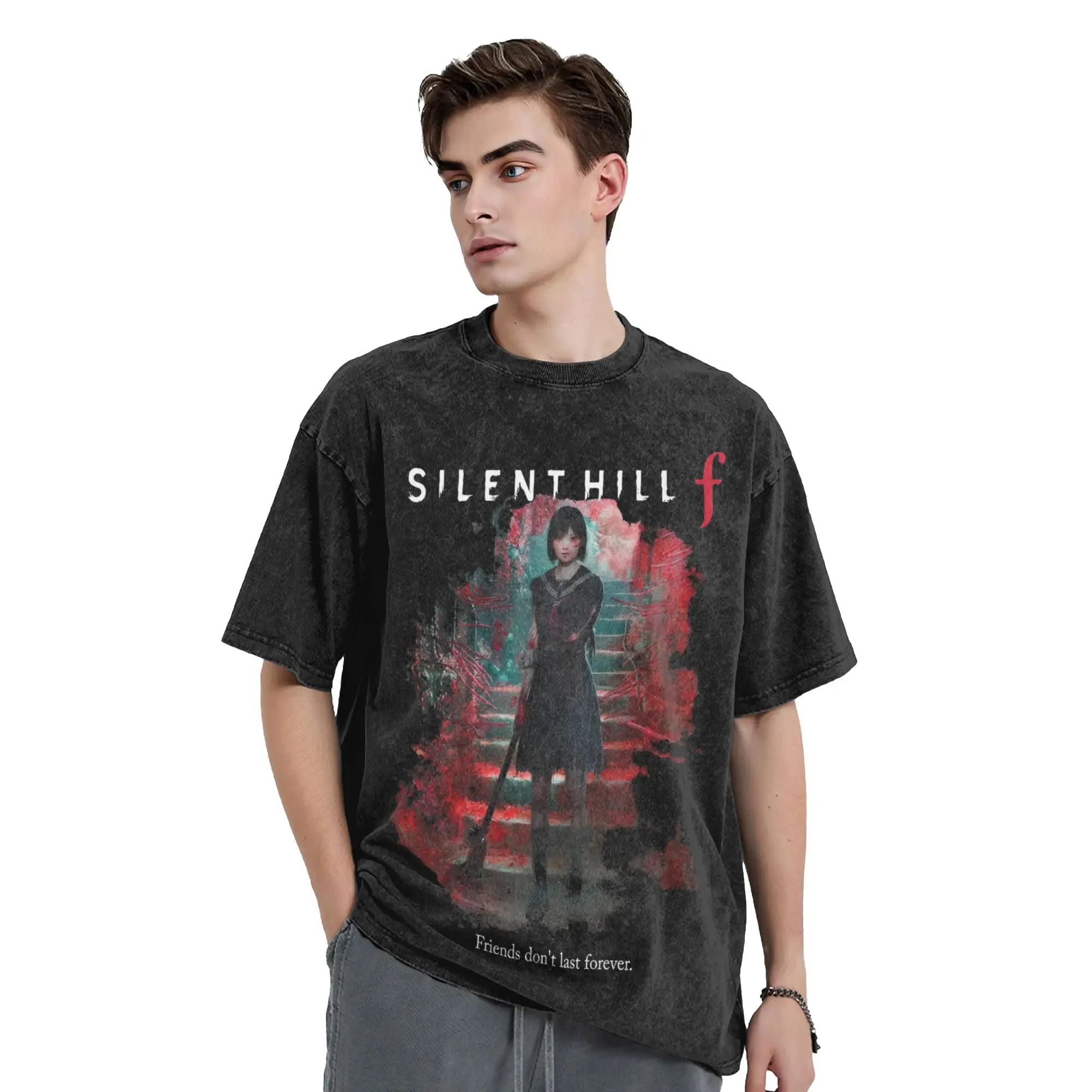 

Washed T Shirt Horror Game Silent Hill F T-Shirt Hinako Shimizu Streetwear Cotton Graphic Printed Tops Tee Shirt for Men Women