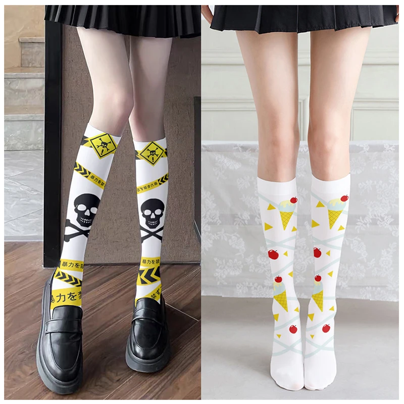 

Sweet Japanese Harajuku Women's Stockings Summer Thin 3D Printing Lolita Two-Dimensional Knee-High Silk Calf Socks