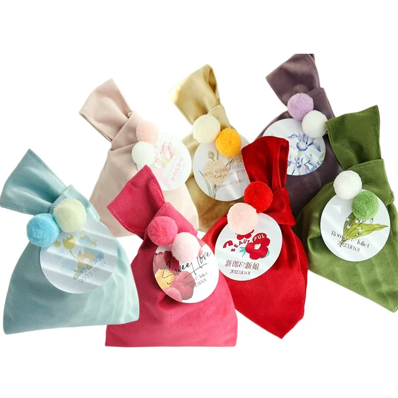 

10PCS Flannel Gift Bags Wedding Favours Gifts for Guests Chocolate Bonbon Packaging Box Jewelry Cosmetic Bag Mother's Day Party