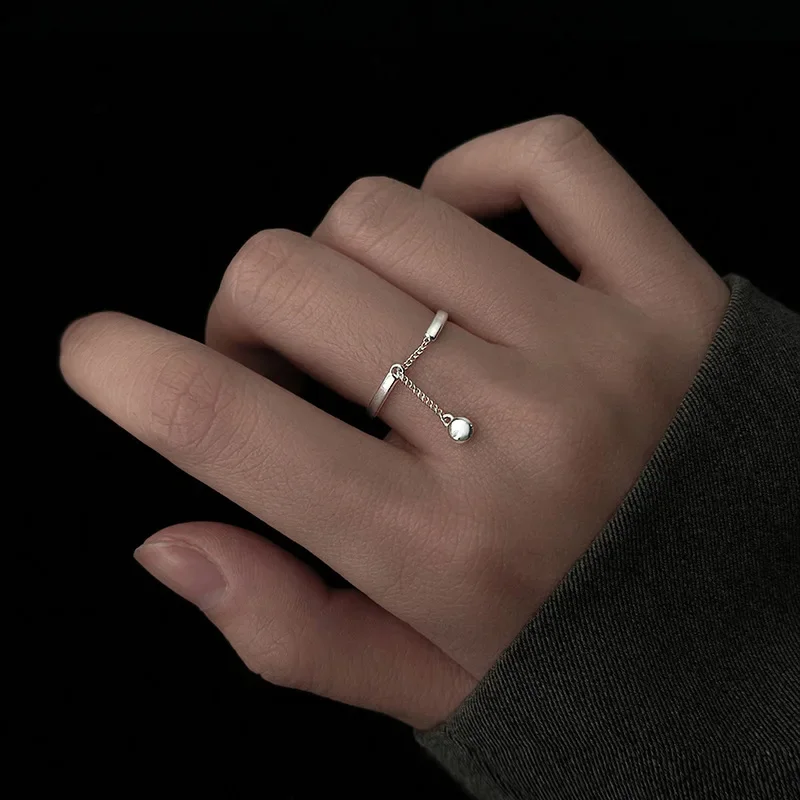A Girl 1Pcs Chain Tassels Ring Adjustable Simple Korean Fashion Women Party Ring Finger Korean Silver Color Jewelry image 3