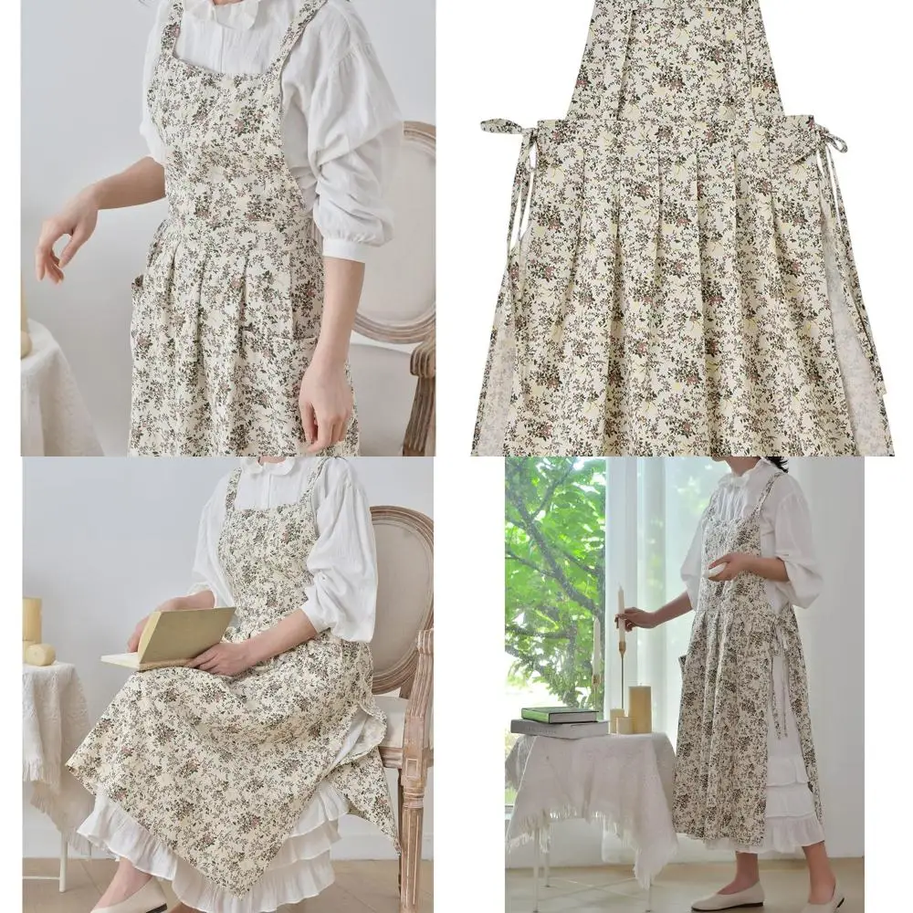 

Водонепроницаемый хлопковый фартук с цветочным принтом для взрослых с карманом для приготовления пищи, выпечки и садоводства