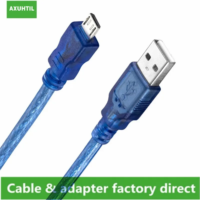 Micro USB 2.0 Data Cable USB-A to Mirco-B Dual Shielding Foil Braided Transparent Blue 0.3m 0.5m 1.0m 1.5m 3m