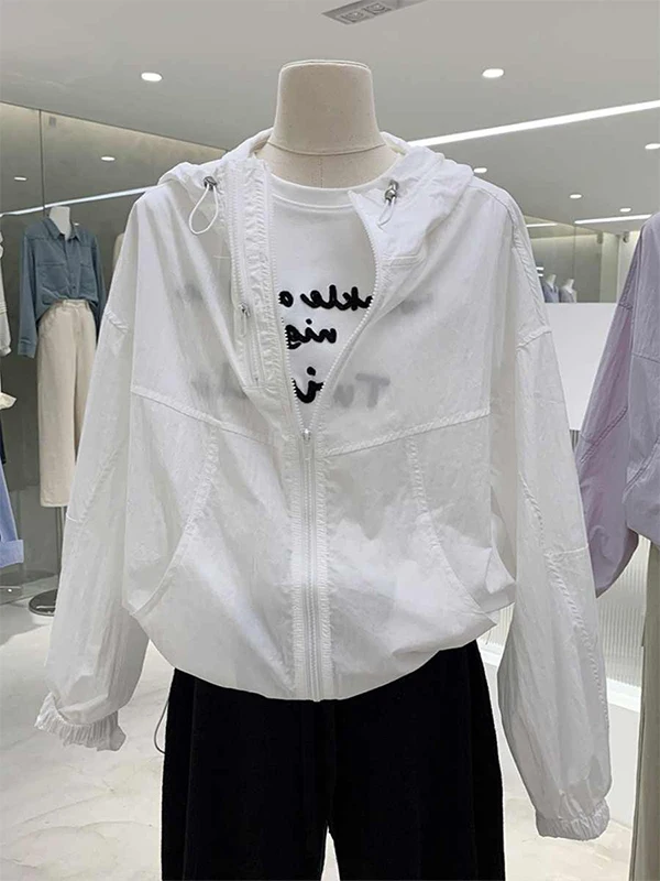 

Женская летняя новинка 202, одежда с защитой от ультрафиолета, дышащая легкая модная верхняя одежда с капюшоном, молния из полиэфирного волокна