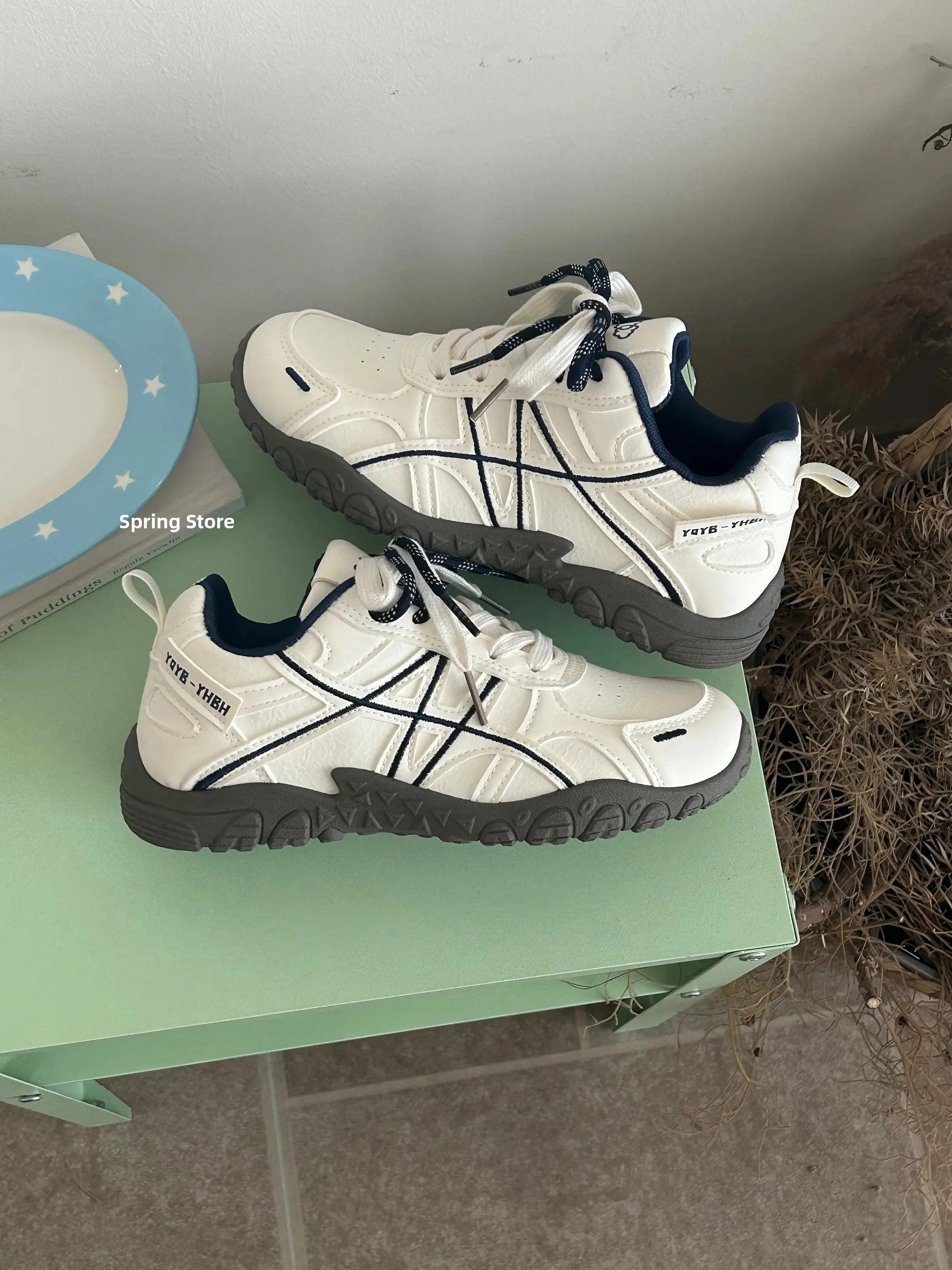 Picture 6: Spring Store Women's 2026 New Autumn Sports Casual Dad Shoes Versatile Thick Bottom White Shoes Leisure Cross Lacing Color Block