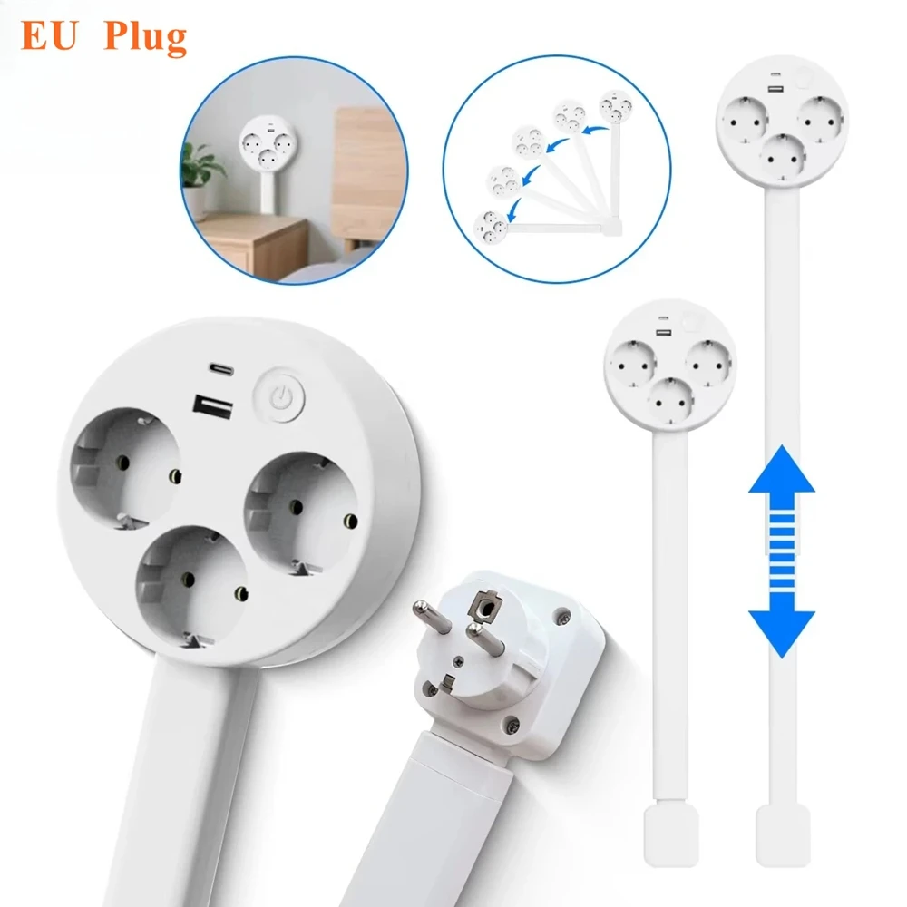Adjustable Length Rotating Electrical Outlet Extender Wall Plug Power Socket Expander For Nightstand Sofa Bedhead US/EU/UK Plug